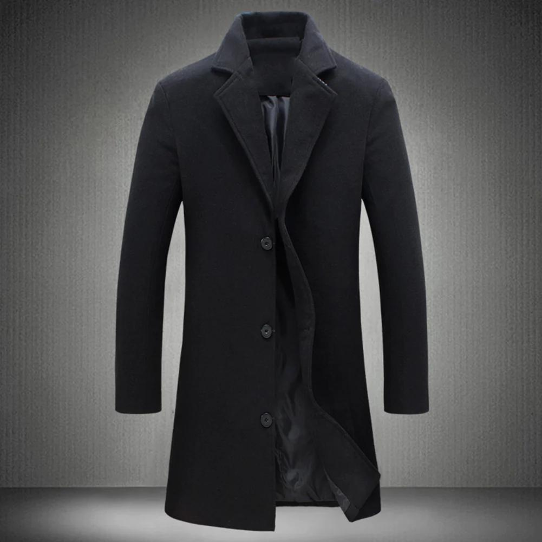 Wollmantel | Mittellang | Einreihig | Wollmantel Herren | Winterjacke-Schwarz-2XS-Chaps Herrenmode