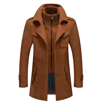 Wollmantel - Mittellange Zip-Up-Wolljacke für Männer für den Winter-Braun-S-Chaps Herrenmode