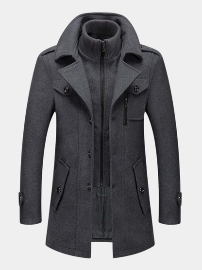 Wollmantel - Mittellange Zip-Up-Wolljacke für Männer für den Winter-Chaps Herrenmode