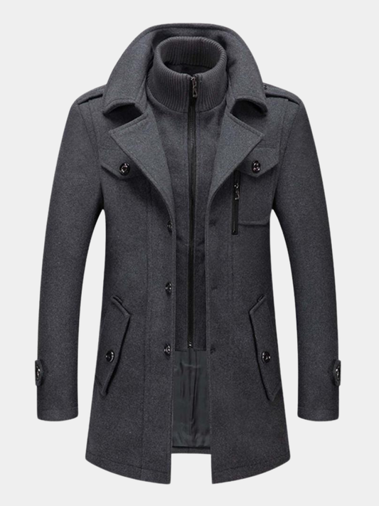 Wollmantel - Mittellange Zip-Up-Wolljacke für Männer für den Winter-Chaps Herrenmode