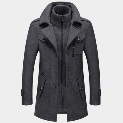 Wollmantel - Mittellange Zip-Up-Wolljacke für Männer für den Winter-Grau-S-Chaps Herrenmode