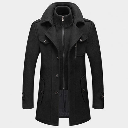Wollmantel - Mittellange Zip-Up-Wolljacke für Männer für den Winter-Schwarz-S-Chaps Herrenmode