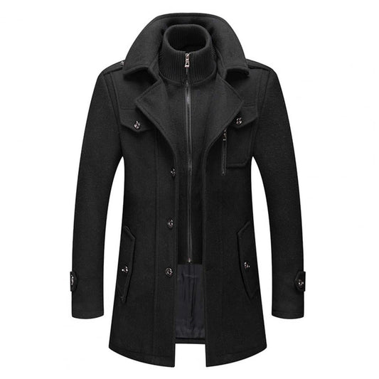 Wollmantel – einreihige Winterjacke für Herren mit Stehkragen-Schwarz-M-Chaps Herrenmode
