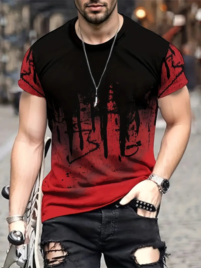 Zachary T-Shirt | Herren Casual Splash Print Hemd-Rot-S-Chaps Herrenmode