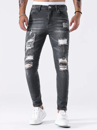 Zayden Zerrissene Jeans | Trendige Slim Fit Jeans für Männer-Grau-S-Chaps Herrenmode