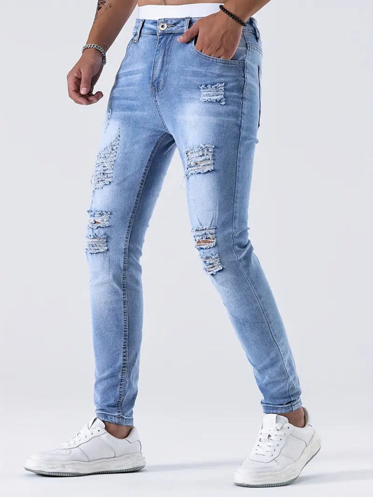 Zayden Zerrissene Jeans | Trendige Slim Fit Jeans für Männer-Hellblau-S-Chaps Herrenmode