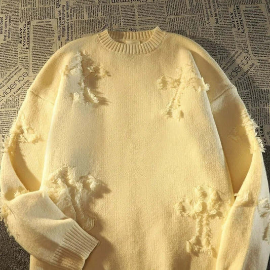 Zerrissener Pullover | Loose Fit | Pullover | Zerrissener Pullover | Herrenbekleidung-Gelb-S-Chaps Herrenmode