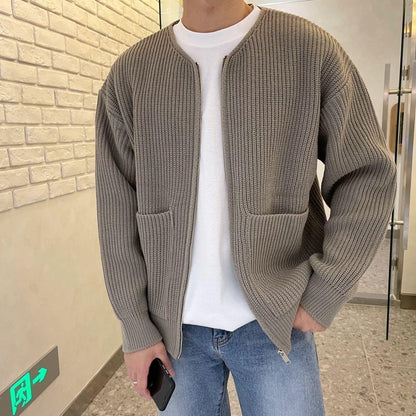 Zip Cardigan - Chunky - Rippenstrick - Strickjacke - Herren Strickjacke-Khaki-XS-Chaps Herrenmode