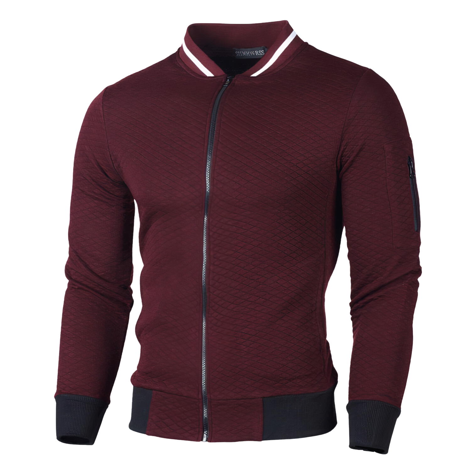 Zip Cardigan - Herren Pullover mit langen Ärmeln und schlanker Passform-Burgunderrot-S-Chaps Herrenmode
