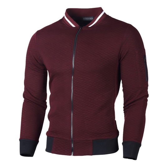 Zip Cardigan - Herren Pullover mit langen Ärmeln und schlanker Passform-Burgunderrot-S-Chaps Herrenmode