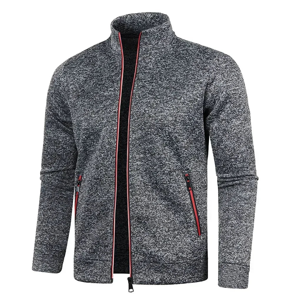 Zip Cardigan | Langarm | Atmungsaktiv | Reißverschlussjacke | Herrenbekleidung-Dunkelgrau-S-Chaps Herrenmode