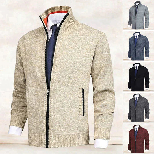 Zip-Cardigan | Warm | Winter | Strickjacke | Herrenjacke-Beige-S-Chaps Herrenmode