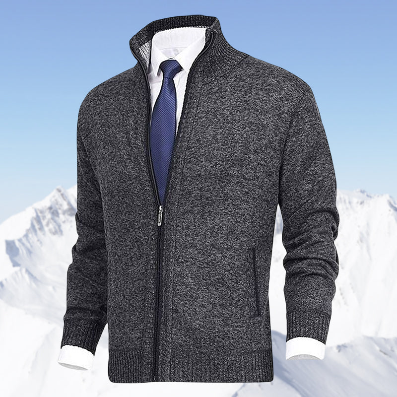 Zip-Cardigan | Warm | Winter | Strickjacke | Herrenjacke-Dunkelgrau-S-Chaps Herrenmode