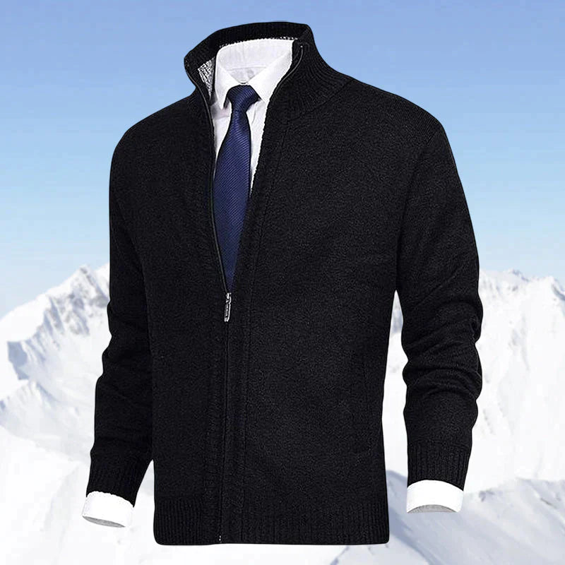 Zip-Cardigan | Warm | Winter | Strickjacke | Herrenjacke-Schwarz-S-Chaps Herrenmode