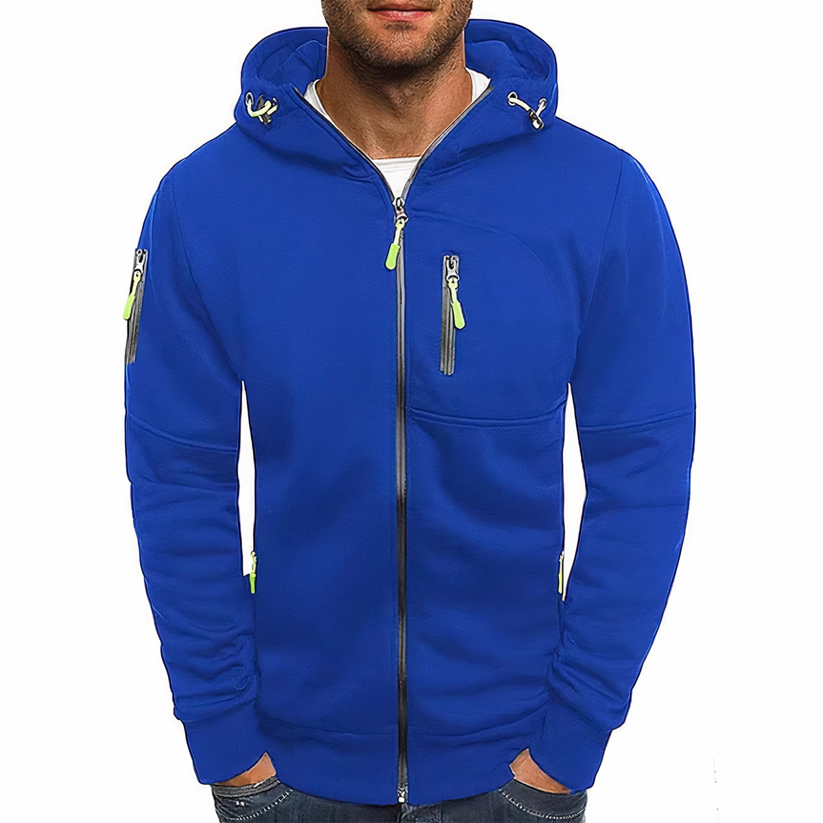 Zip-Hoodie - Warm - Reißverschlusstaschen - Kapuzenpullover mit Reißverschluss - Herrenbekleidung-Blau-M-Chaps Herrenmode