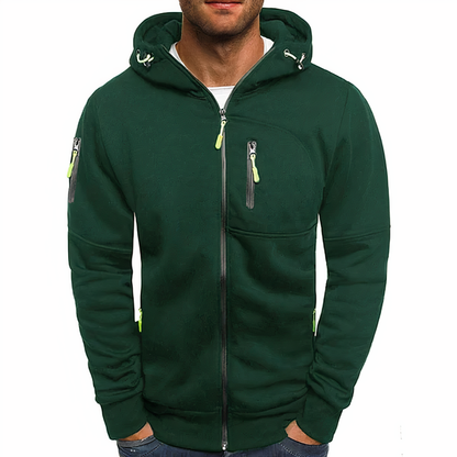 Zip-Hoodie - Warm - Reißverschlusstaschen - Kapuzenpullover mit Reißverschluss - Herrenbekleidung-Grün-M-Chaps Herrenmode