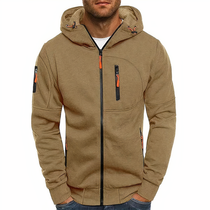 Zip-Hoodie - Warm - Reißverschlusstaschen - Kapuzenpullover mit Reißverschluss - Herrenbekleidung-Khaki-M-Chaps Herrenmode