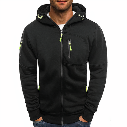 Zip-Hoodie - Warm - Reißverschlusstaschen - Kapuzenpullover mit Reißverschluss - Herrenbekleidung-Schwarz-M-Chaps Herrenmode