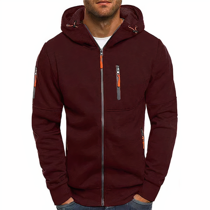 Zip-Hoodie - Warm - Reißverschlusstaschen - Kapuzenpullover mit Reißverschluss - Herrenbekleidung-Weinrot-M-Chaps Herrenmode