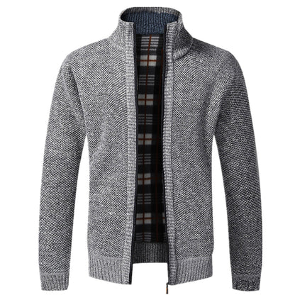 Zip-Up Strickjacke | Full Zip | Langarm | Strickjacke | Herrenbekleidung-Hellgrau-XS-Chaps Herrenmode