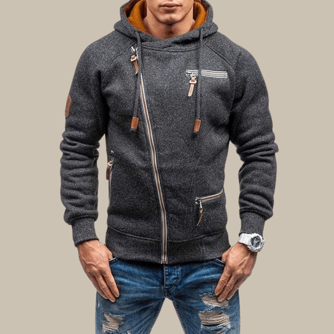 Zipper Hoodie - Warm - Kordelzug - Kapuzenjacke - Mens Zip-Up Hoodies-Dunkelgrau-XS-Chaps Herrenmode
