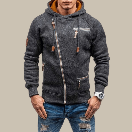 Zipper Hoodie - Warm - Kordelzug - Kapuzenjacke - Mens Zip-Up Hoodies-Dunkelgrau-XS-Chaps Herrenmode