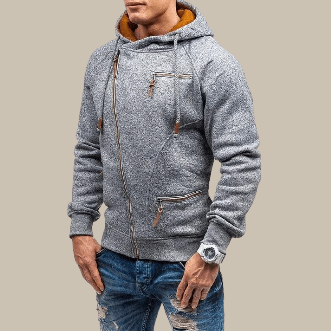 Zipper Hoodie - Warm - Kordelzug - Kapuzenjacke - Mens Zip-Up Hoodies-Grau-XS-Chaps Herrenmode