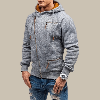 Zipper Hoodie - Warm - Kordelzug - Kapuzenjacke - Mens Zip-Up Hoodies-Grau-XS-Chaps Herrenmode