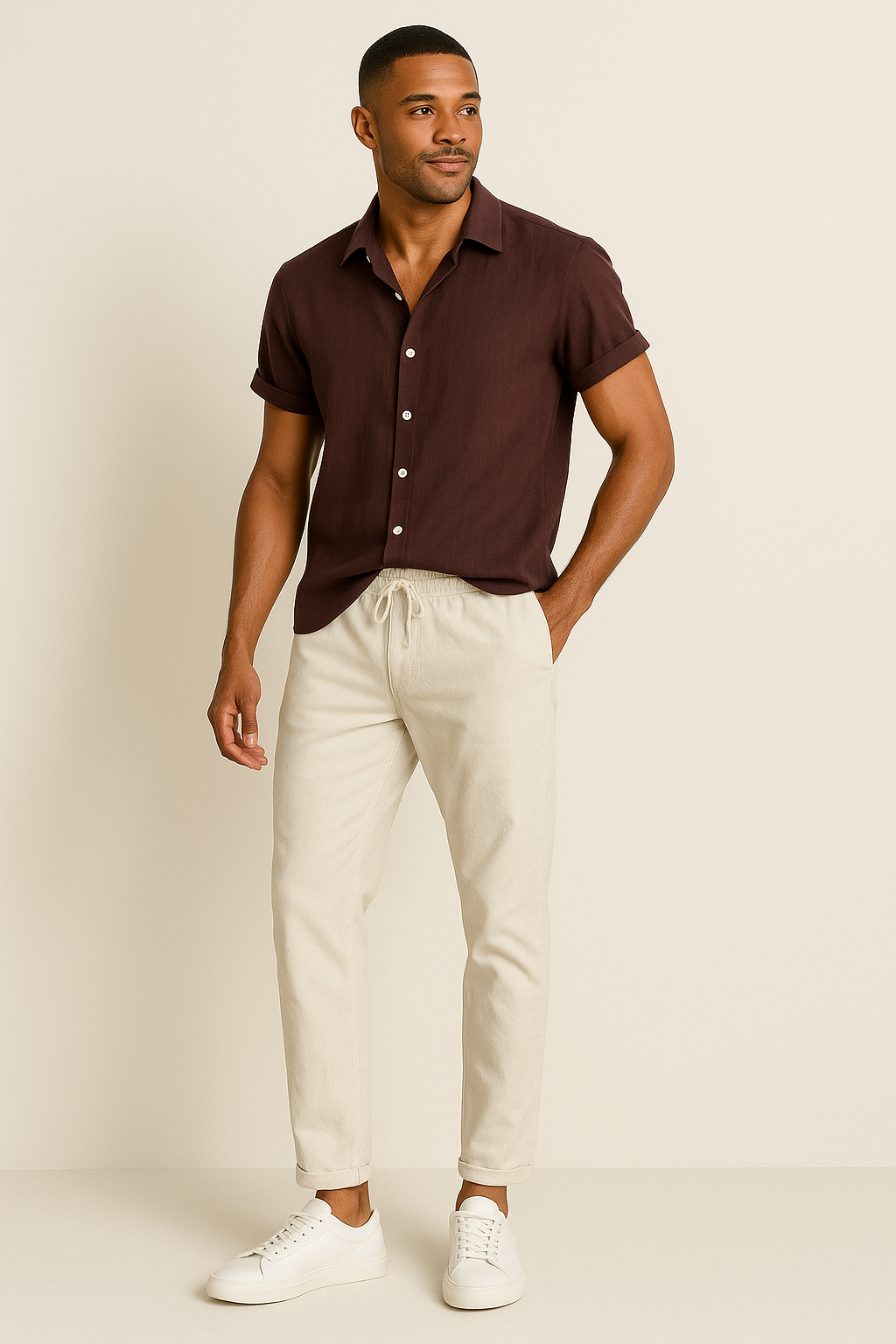 Zweiteiler | Kurzarm | Knopfleiste | Hose und Hemd | Sommerkleidung für Männer-Chaps Herrenmode