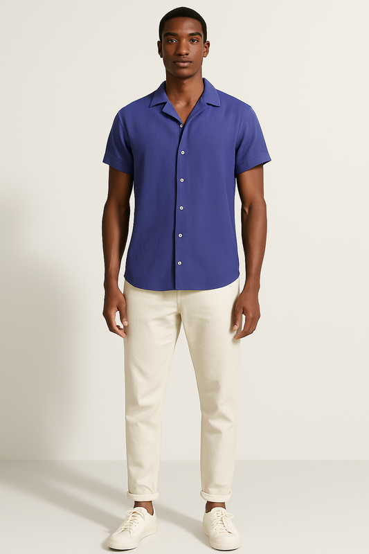 Zweiteiler | Kurzarm | Knopfleiste | Hose und Hemd | Sommerkleidung für Männer-Chaps Herrenmode