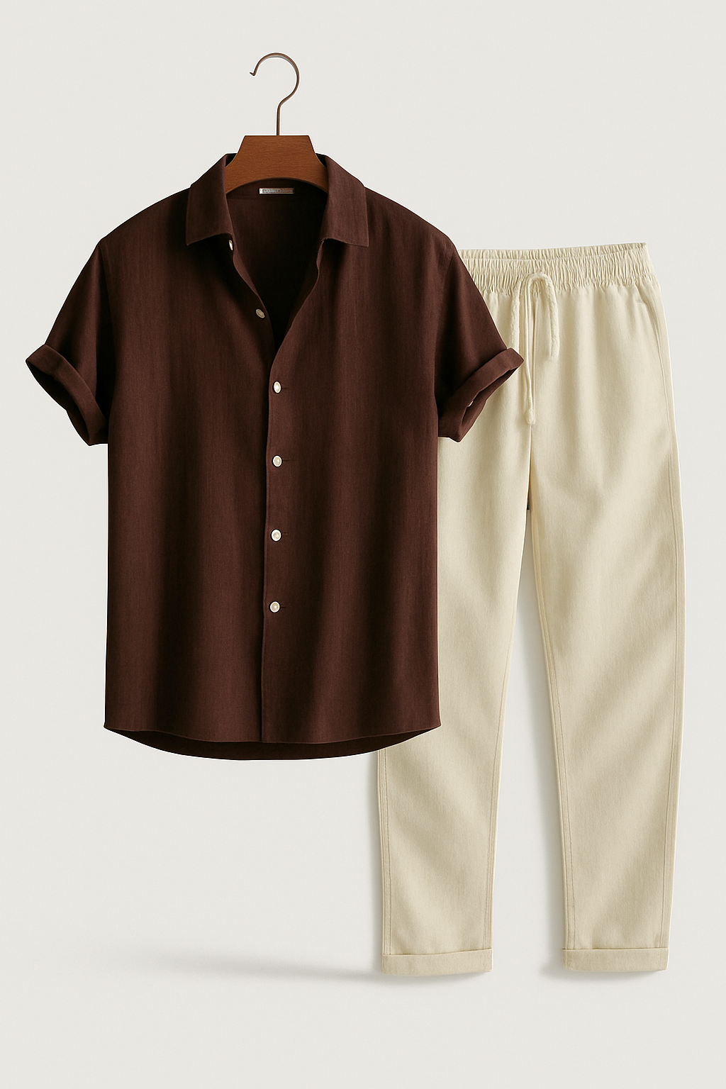 Zweiteiler | Kurzarm | Knopfleiste | Hose und Hemd | Sommerkleidung für Männer-Kaffee Braun-S-Chaps Herrenmode