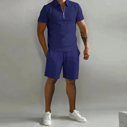 Zweiteiler | Kurzarm | Poloshirt | Shorts und Shirt im Set | Herrenbekleidung-Marineblau-S-Chaps Herrenmode
