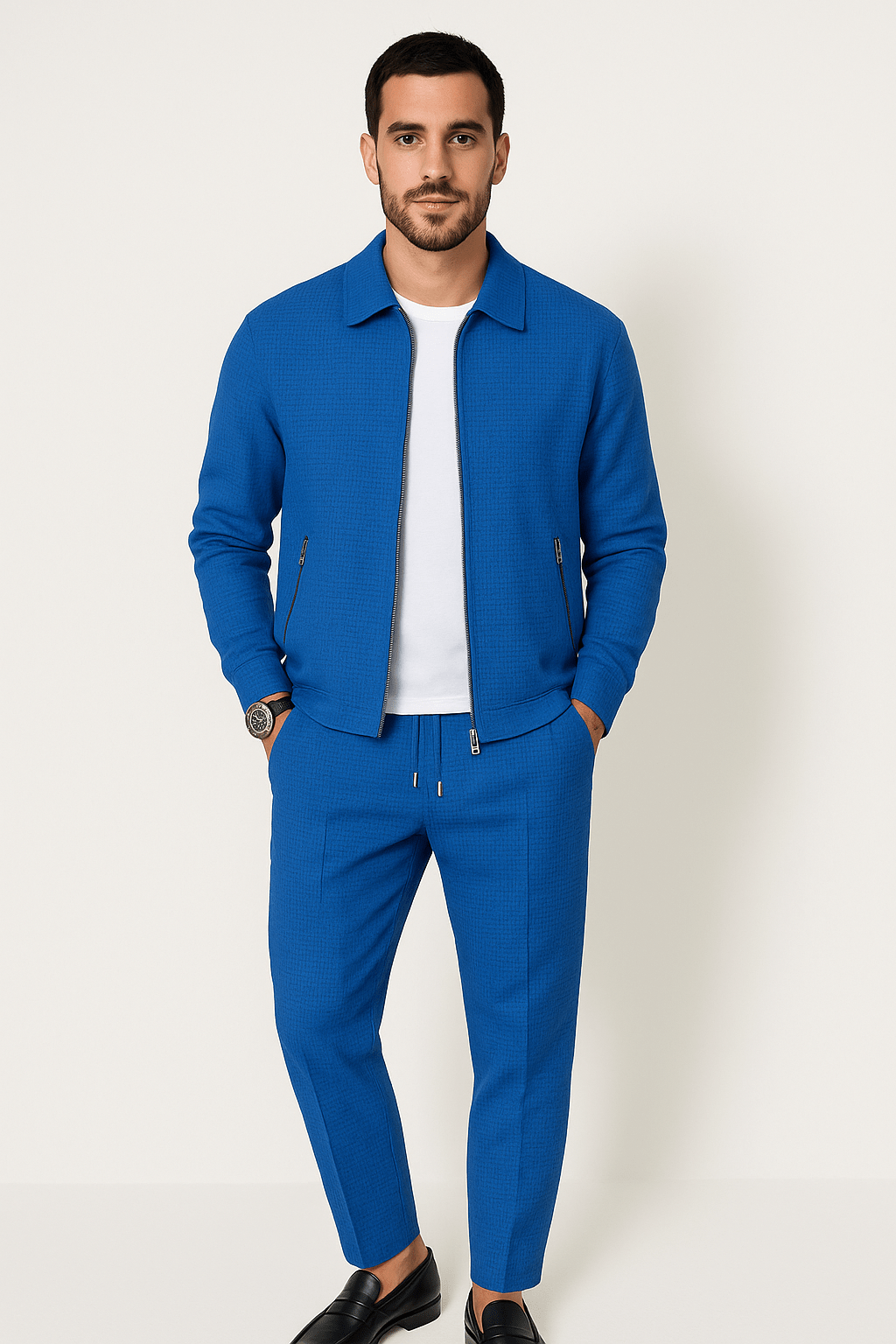 Zweiteiler – Reißverschluss – Kombi – Trainingsanzug – Herrenbekleidung-Blau-S-Chaps Herrenmode