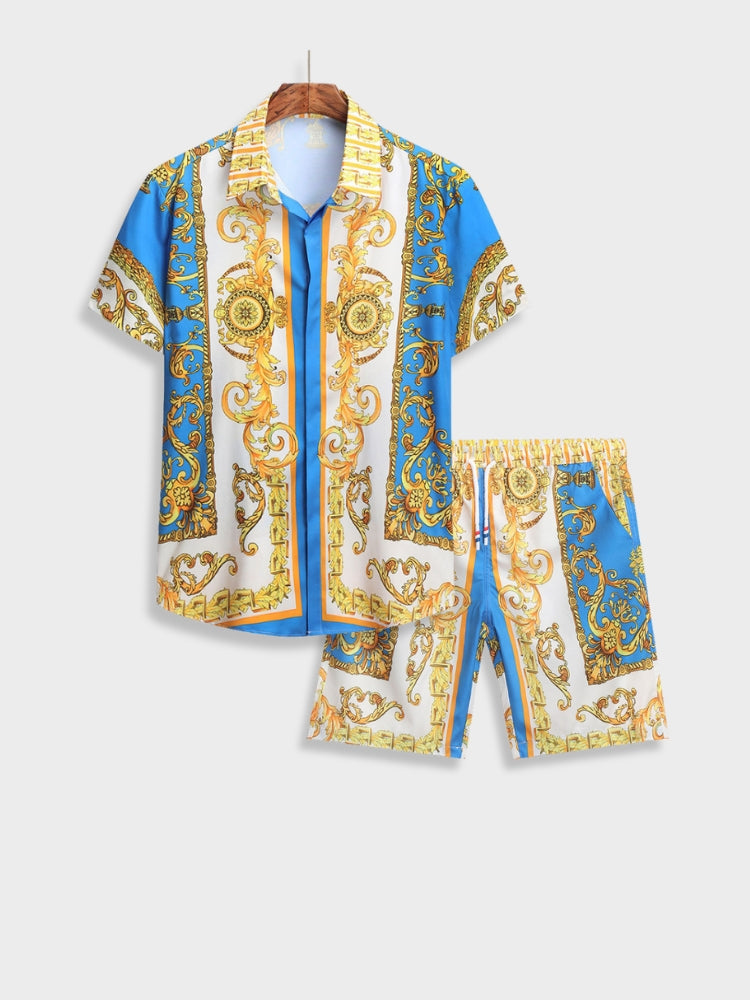 Zweiteiler Set | Kurzarm | Zum Zuknöpfen | Set | Sommerkleidung für Herren-Himmelblau-S-Chaps Herrenmode