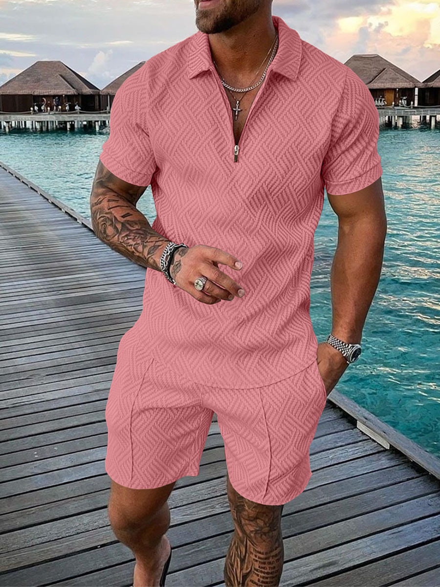 Zweiteiler Set – Sommer-Polohemd und Shorts für Herren-Rosa-S-Chaps Herrenmode
