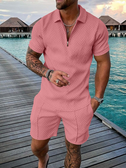Zweiteiler Set – Sommer-Polohemd und Shorts für Herren-Rosa-S-Chaps Herrenmode