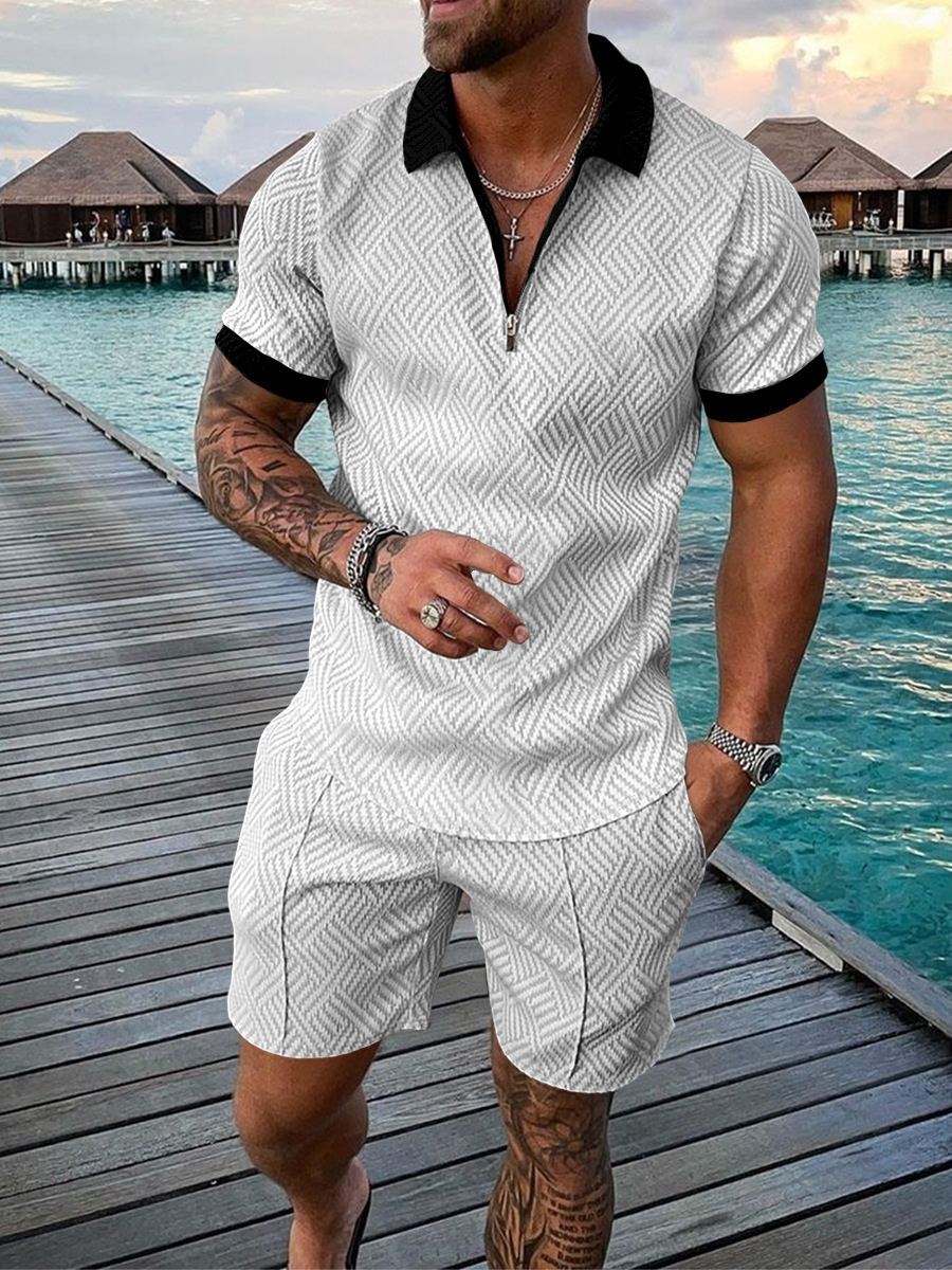 Zweiteiler Set – Sommer-Polohemd und Shorts für Herren-Weiß-S-Chaps Herrenmode