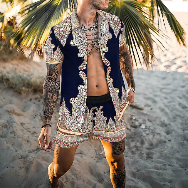 Zweiteiler – mit Knöpfen – Kurzarm – Hemd und Shorts – Sommerkleidung für Herren-Chaps Herrenmode
