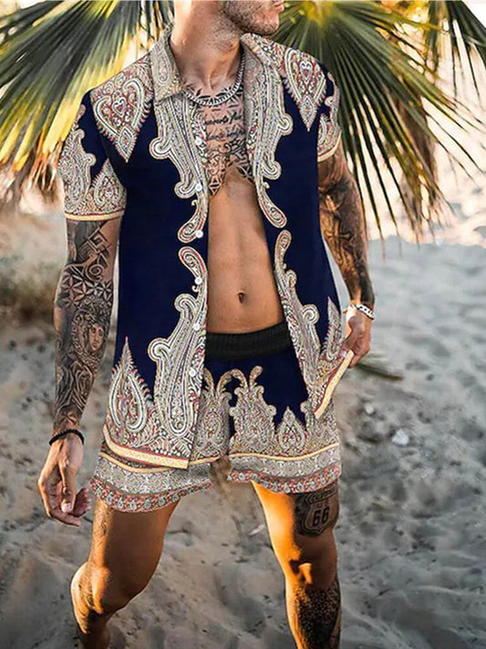 Zweiteiler – mit Knöpfen – Kurzarm – Hemd und Shorts – Sommerkleidung für Herren-Chaps Herrenmode