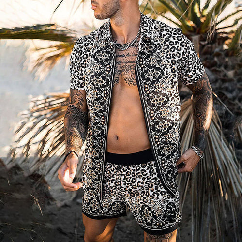 Zweiteiler – mit Knöpfen – Kurzarm – Hemd und Shorts – Sommerkleidung für Herren-Dunkelgrau-M-Chaps Herrenmode