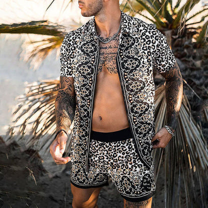 Zweiteiler – mit Knöpfen – Kurzarm – Hemd und Shorts – Sommerkleidung für Herren-Dunkelgrau-M-Chaps Herrenmode