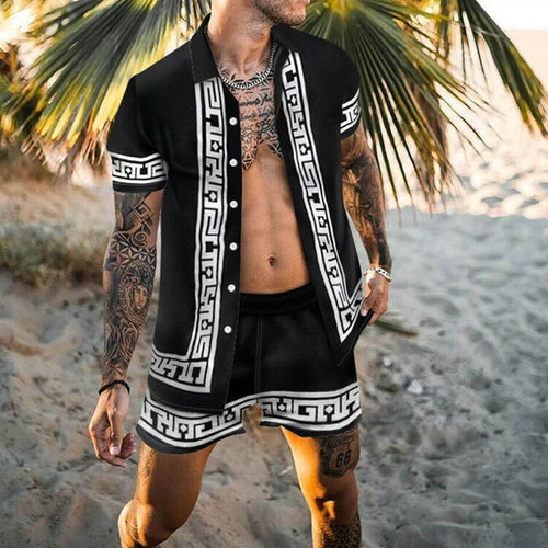 Zweiteiler – mit Knöpfen – Kurzarm – Hemd und Shorts – Sommerkleidung für Herren-Grau-M-Chaps Herrenmode