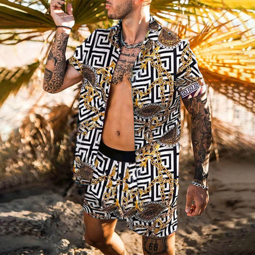 Zweiteiler – mit Knöpfen – Kurzarm – Hemd und Shorts – Sommerkleidung für Herren-Khaki-M-Chaps Herrenmode