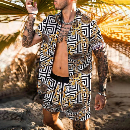 Zweiteiler – mit Knöpfen – Kurzarm – Hemd und Shorts – Sommerkleidung für Herren-Khaki-M-Chaps Herrenmode