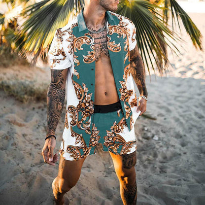 Zweiteiler – mit Knöpfen – Kurzarm – Hemd und Shorts – Sommerkleidung für Herren-Königsblau-S-Chaps Herrenmode