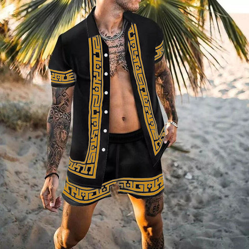 Zweiteiler – mit Knöpfen – Kurzarm – Hemd und Shorts – Sommerkleidung für Herren-Marineblau-M-Chaps Herrenmode
