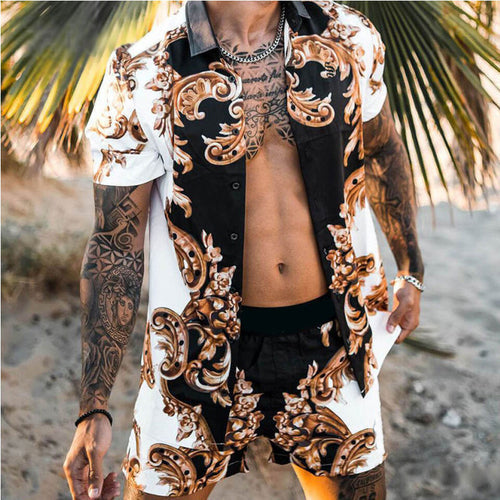 Zweiteiler – mit Knöpfen – Kurzarm – Hemd und Shorts – Sommerkleidung für Herren-Rosa-M-Chaps Herrenmode