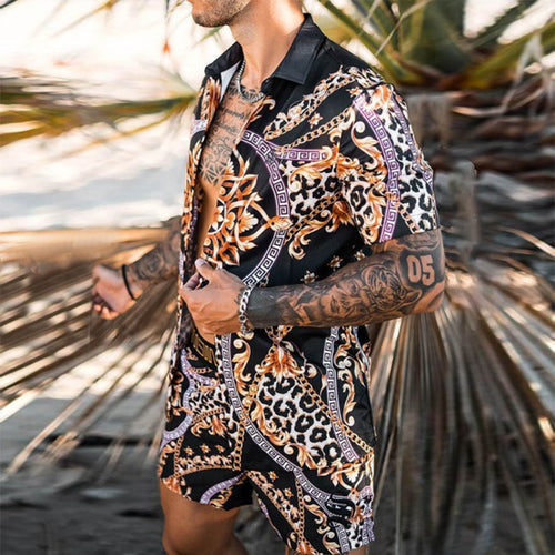 Zweiteiler – mit Knöpfen – Kurzarm – Hemd und Shorts – Sommerkleidung für Herren-Silber-M-Chaps Herrenmode