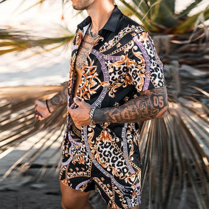 Zweiteiler – mit Knöpfen – Kurzarm – Hemd und Shorts – Sommerkleidung für Herren-Silber-M-Chaps Herrenmode