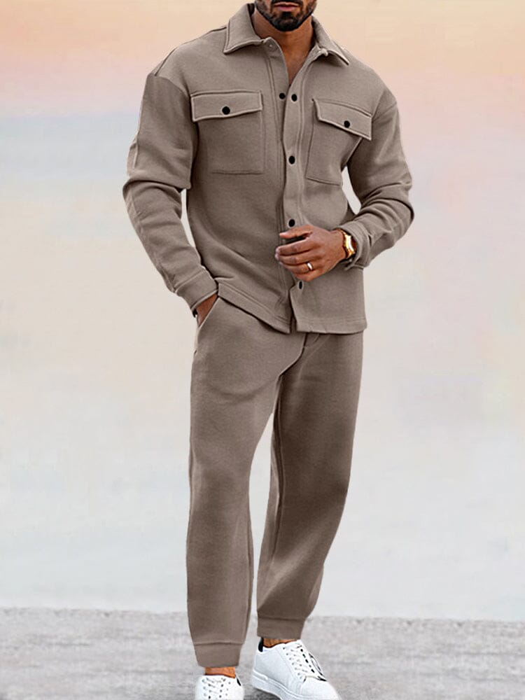 Zweiteiliges Set | Button-Up | Jogger | Co-Ord Set | Herrenbekleidung-Khaki-S-Chaps Herrenmode